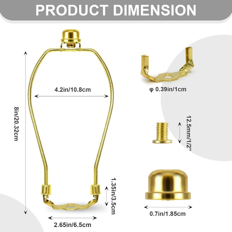 OMOBANU 8 Inch Antique Gold Lamp Shade Harp Holder - Detachable Lamp Shade Holder Replacement with Standard Harp Saddle & Lamps Finials, Metal Decorative Accessories and Parts Repair - Image 1